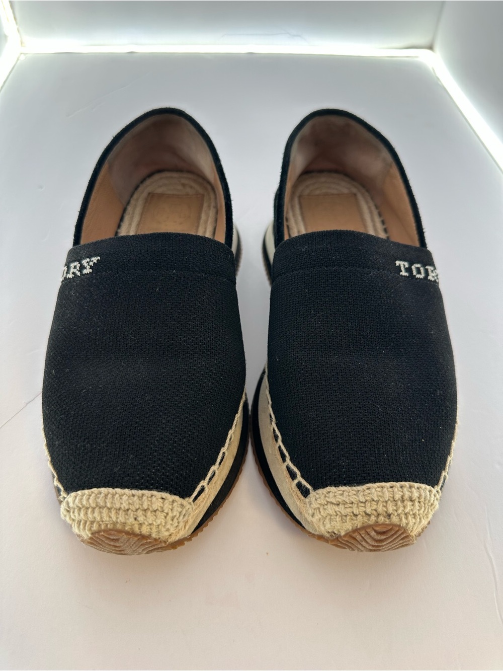 Tory Burch Black Canvas Espadrille Platform Slip-On Sneakers Size 6M - Picture 4 of 10